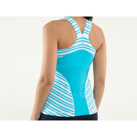 Lululemon Deep V Athletic Twin Stripe Spry Blue / Spry Blue Tank Size 4 - Picture 2 of 6